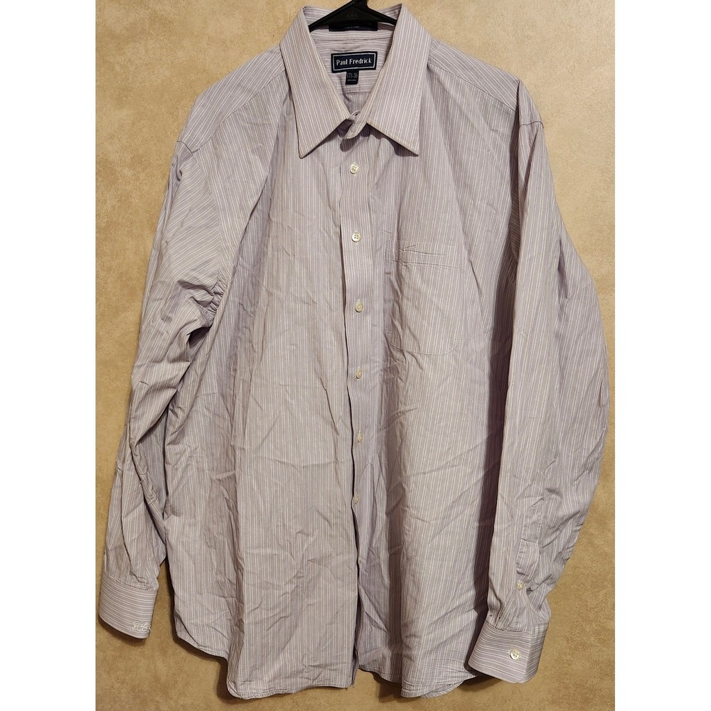 Paul Fredrick Mens Lavender Pinstripe Long Staple Cotton Dress Shirt 17.5 36